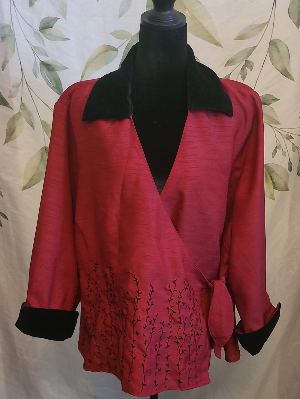 Selene Sport Red Wrap Shaket with Black Velvet Collar